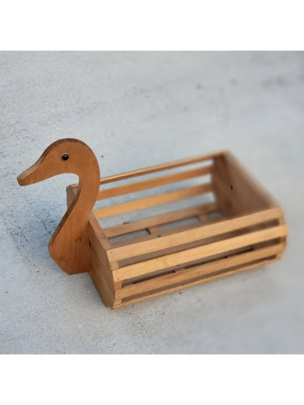 Vintage Wooden Slat Duck Goose Planter Basket